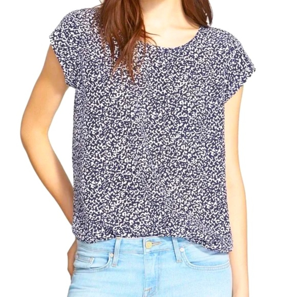 Joie Blue and White Silk Rancher Top